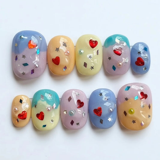 Sweet Pastel Love Hearts Nails