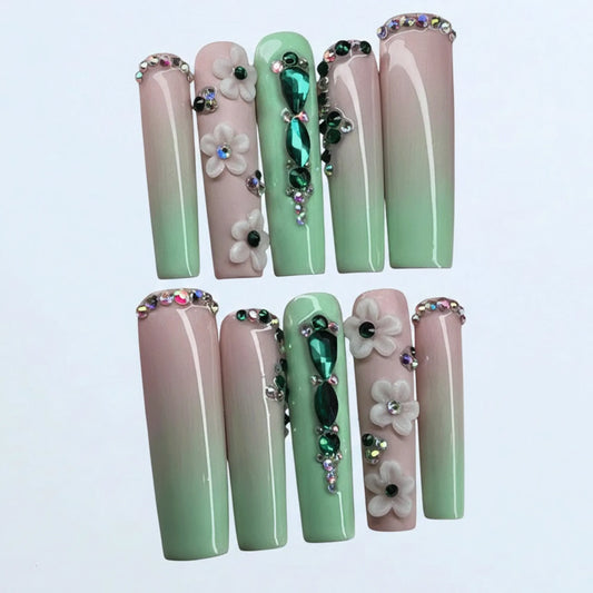 Emerald Blossom Nails