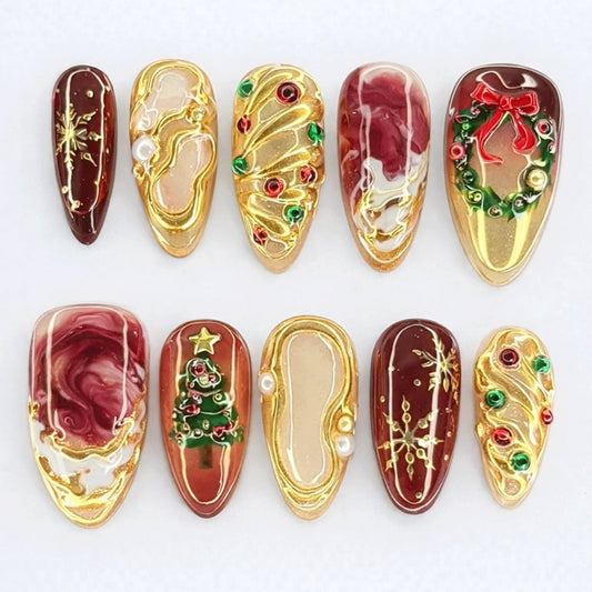 Golden Holiday Charm Nails