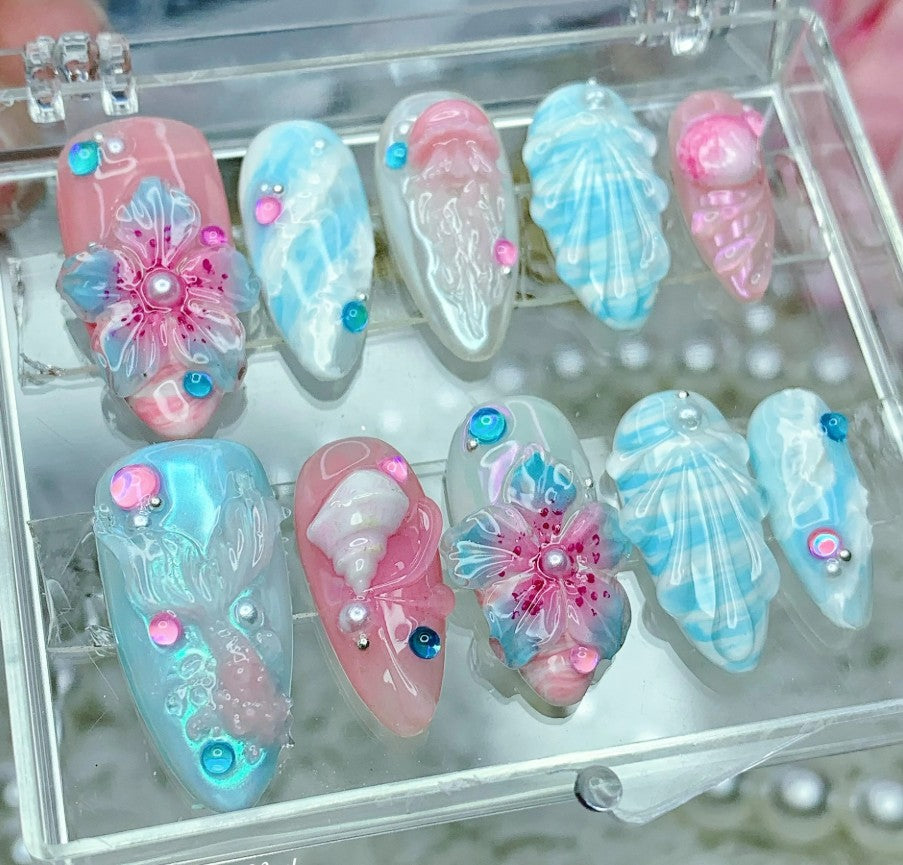 Mermaid 3D Shell Press On Nails