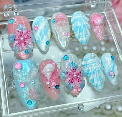 Mermaid 3D Shell Press On Nails