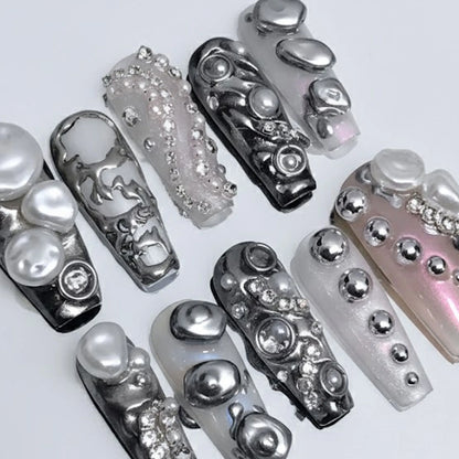 Silver & Pearl Nails