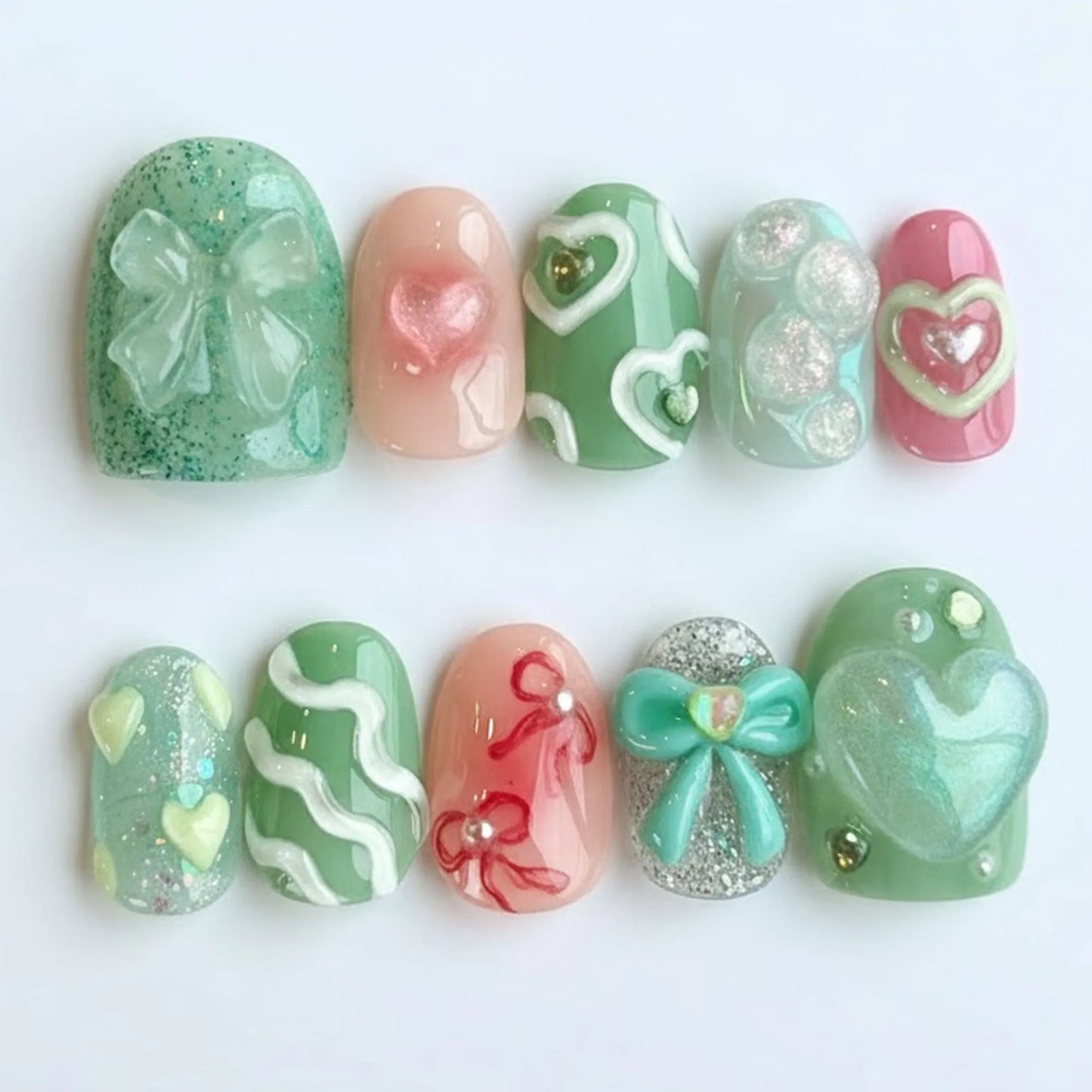 3D Pastel Green & Pink Nail