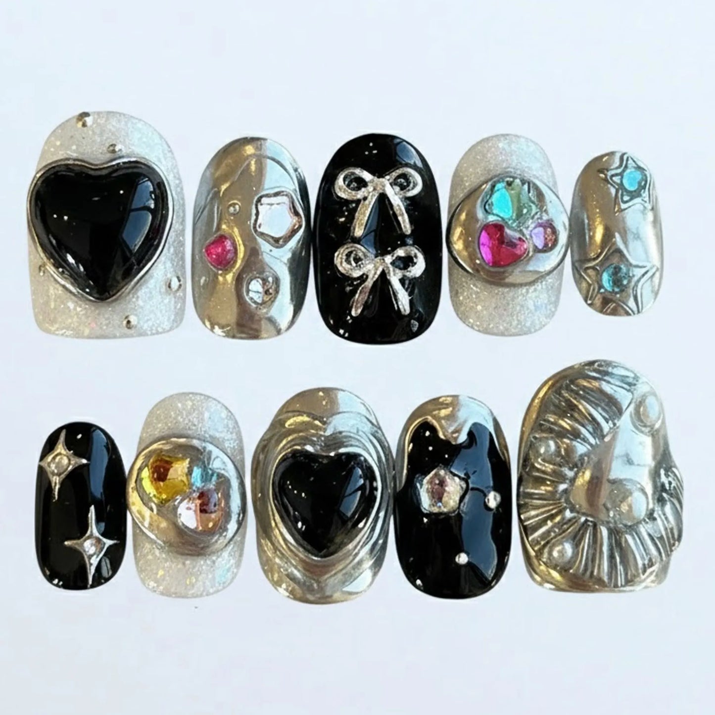 Black & Silver Chrome Nails