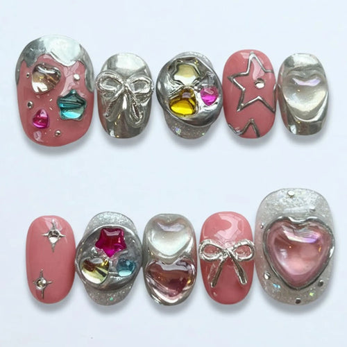 Chrome & Gemstone Nail