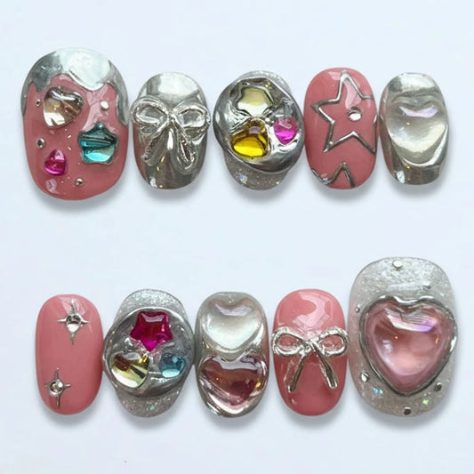 Chrome & Gemstone Nail