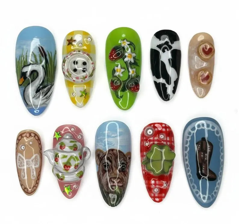 Hand Painted 3D Nail Art Set