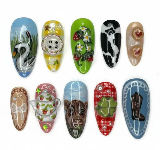 Hand Painted 3D Nail Art Set