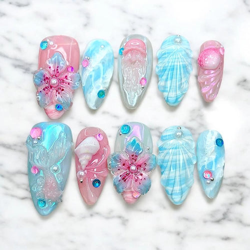 Mermaid 3D Shell Press On Nails