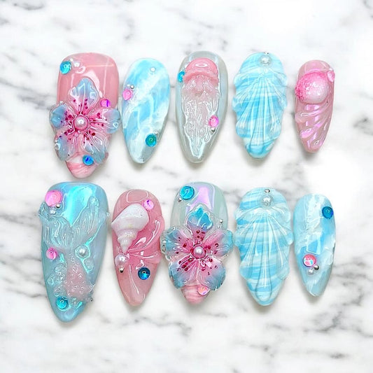 Mermaid 3D Shell Press On Nails
