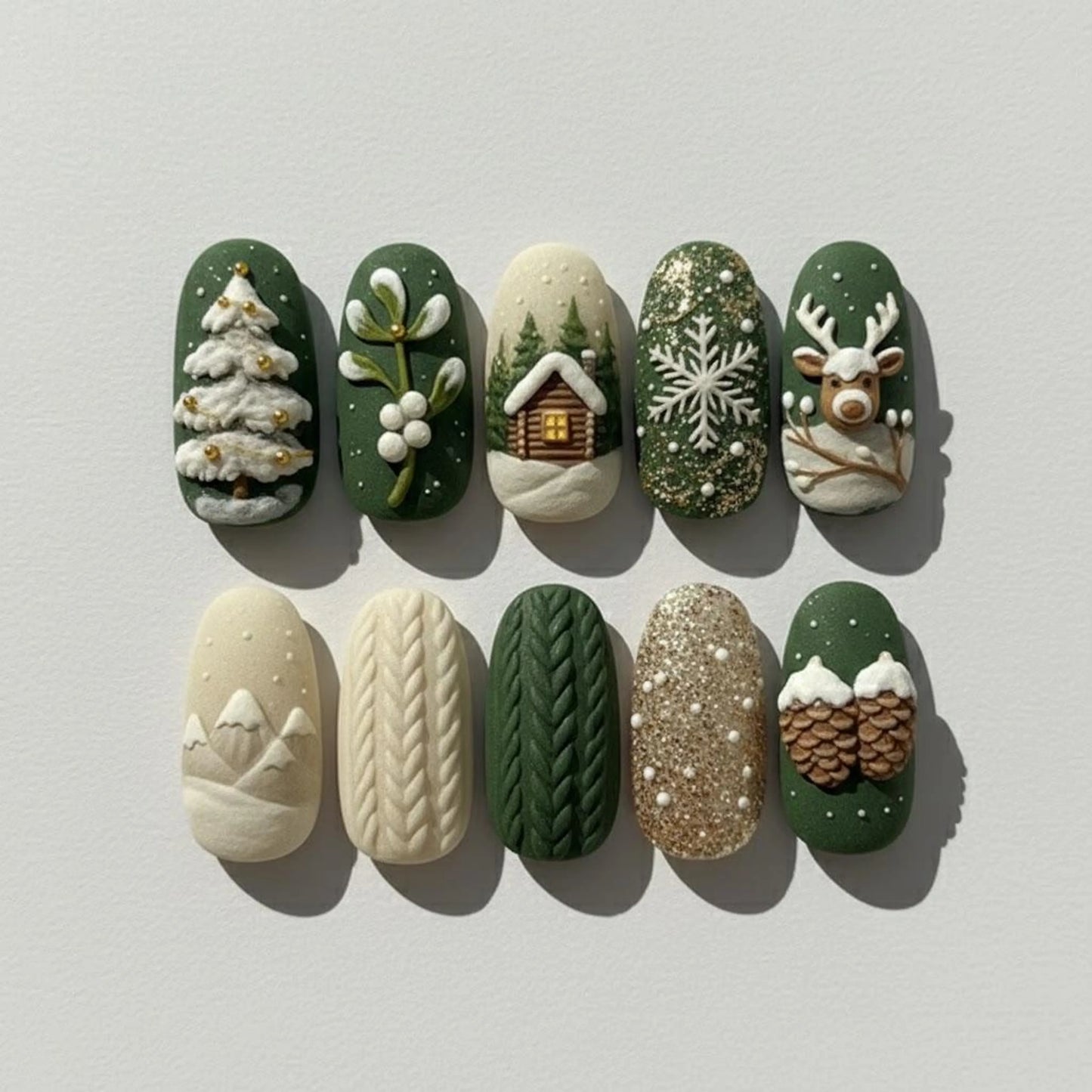 Cozy Knit Cabin Christmas Press On Nails