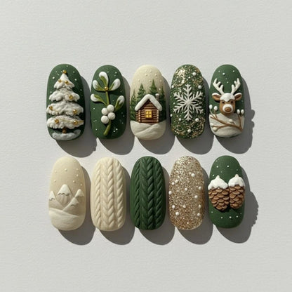 Cozy Knit Cabin Christmas Press On Nails