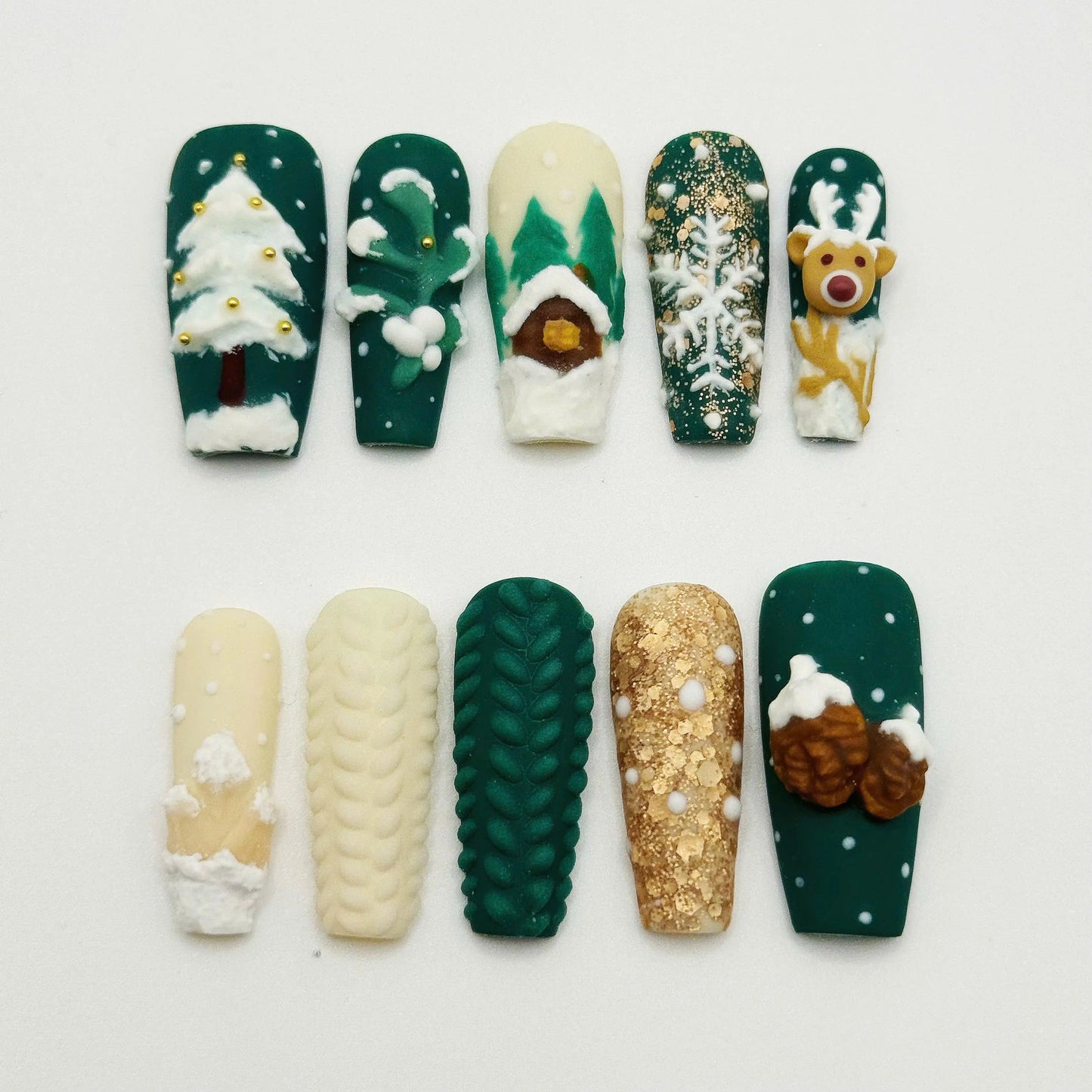 Cozy Knit Cabin Christmas Press On Nails