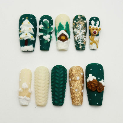 Cozy Knit Cabin Christmas Press On Nails